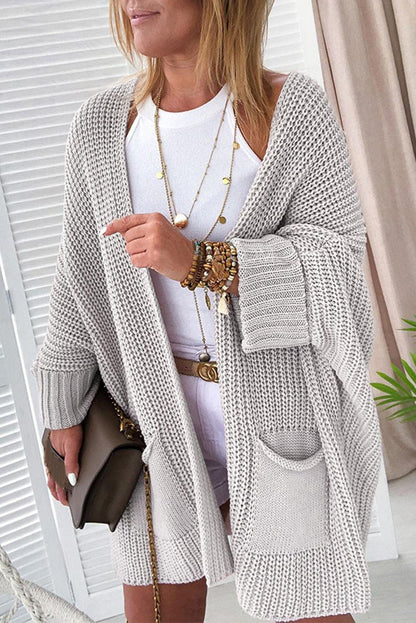 Khaki Oversized Fold Over Sleeve Sweater Cardigan - L & M Kee, LLC