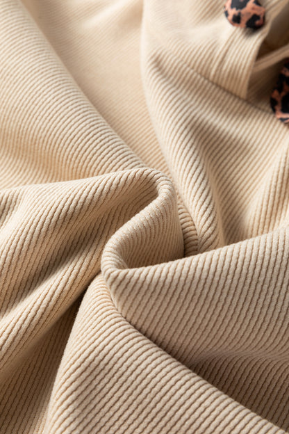 Parchment Thermal Textured Leopard Drawstring Baggy Hoodie