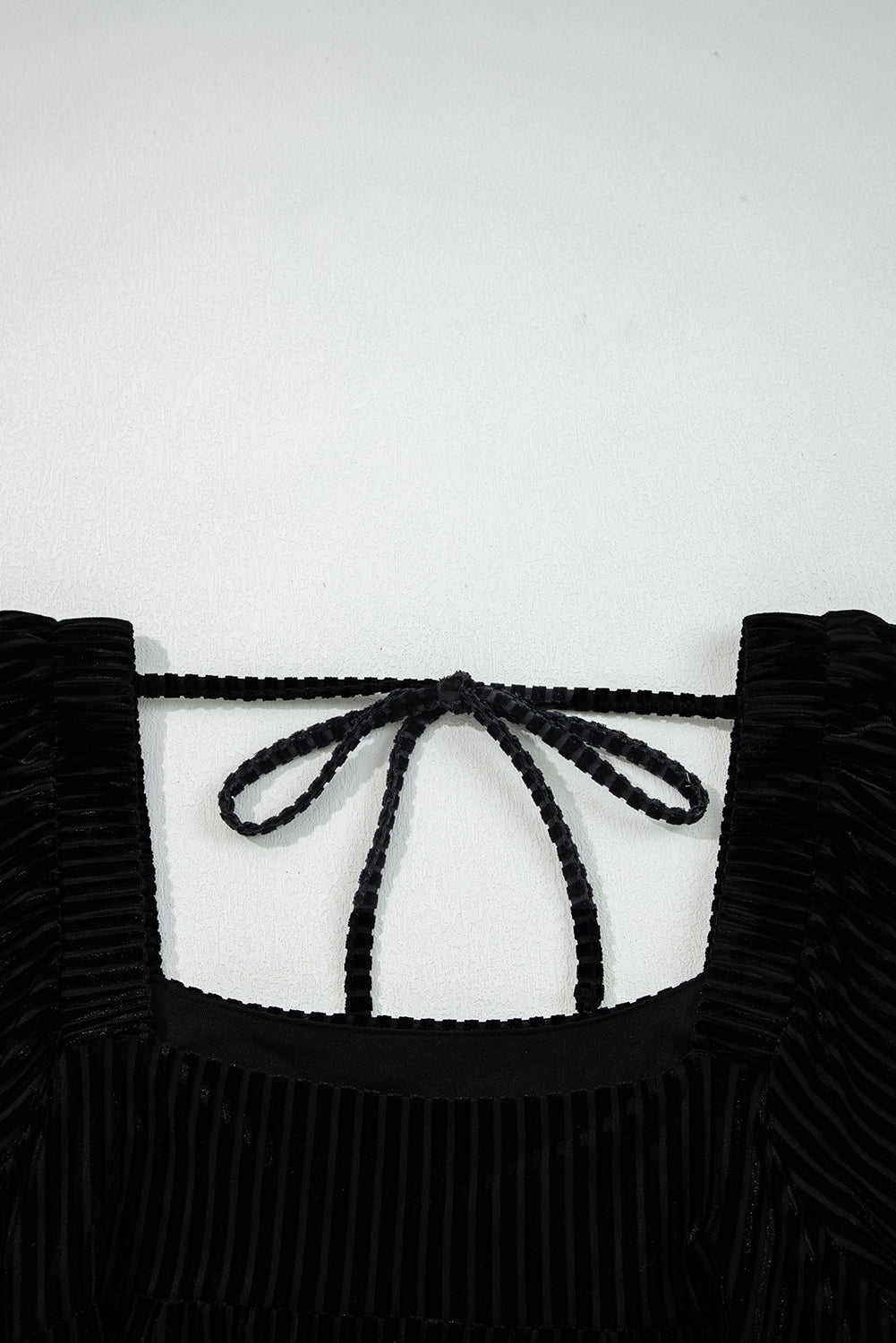 Black Tie Back Square Neck Velvet Babydoll Dress