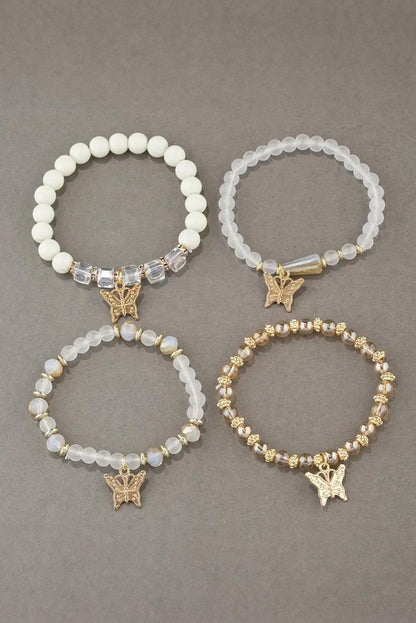 White Bohemian Butterfly Beaded 4Pcs Bracelet Set - L & M Kee, LLC