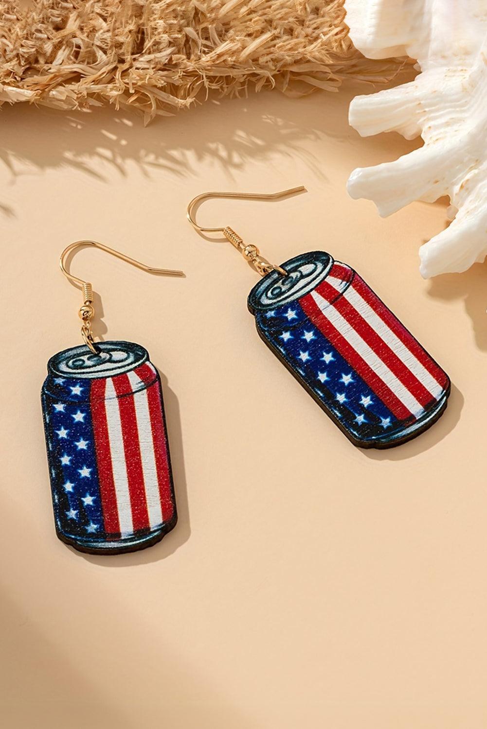 Fiery Red Flag Drink Can Pendant Hook Earrings - L & M Kee, LLC