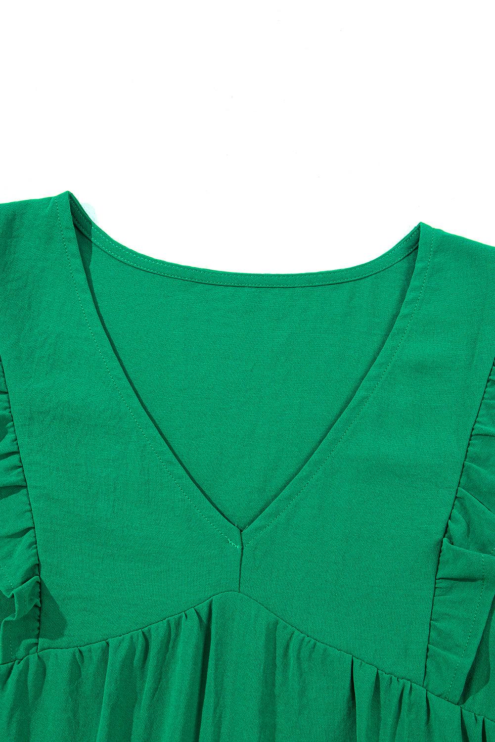 Bright Green Solid Color V Neck Ruffle Tiered Mini Dress - L & M Kee, LLC