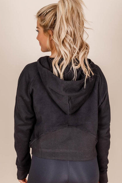 Black Half Zipper Kangaroo Pocket Plus Size Hoodie - L & M Kee, LLC