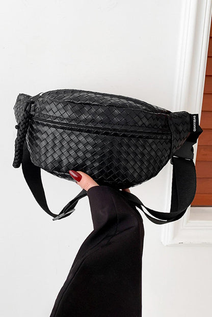 Black Woven Style PU Leather Large Crossbody Bag - L & M Kee, LLC