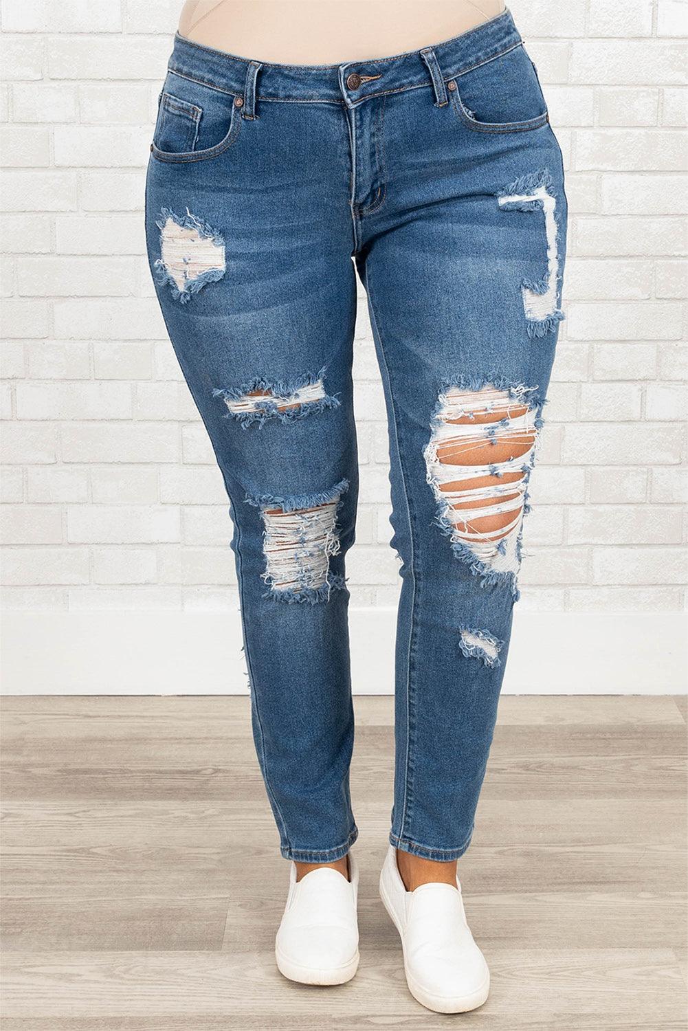 Plus Size Distressed Ripped Skinny Jeans - L & M Kee, LLC