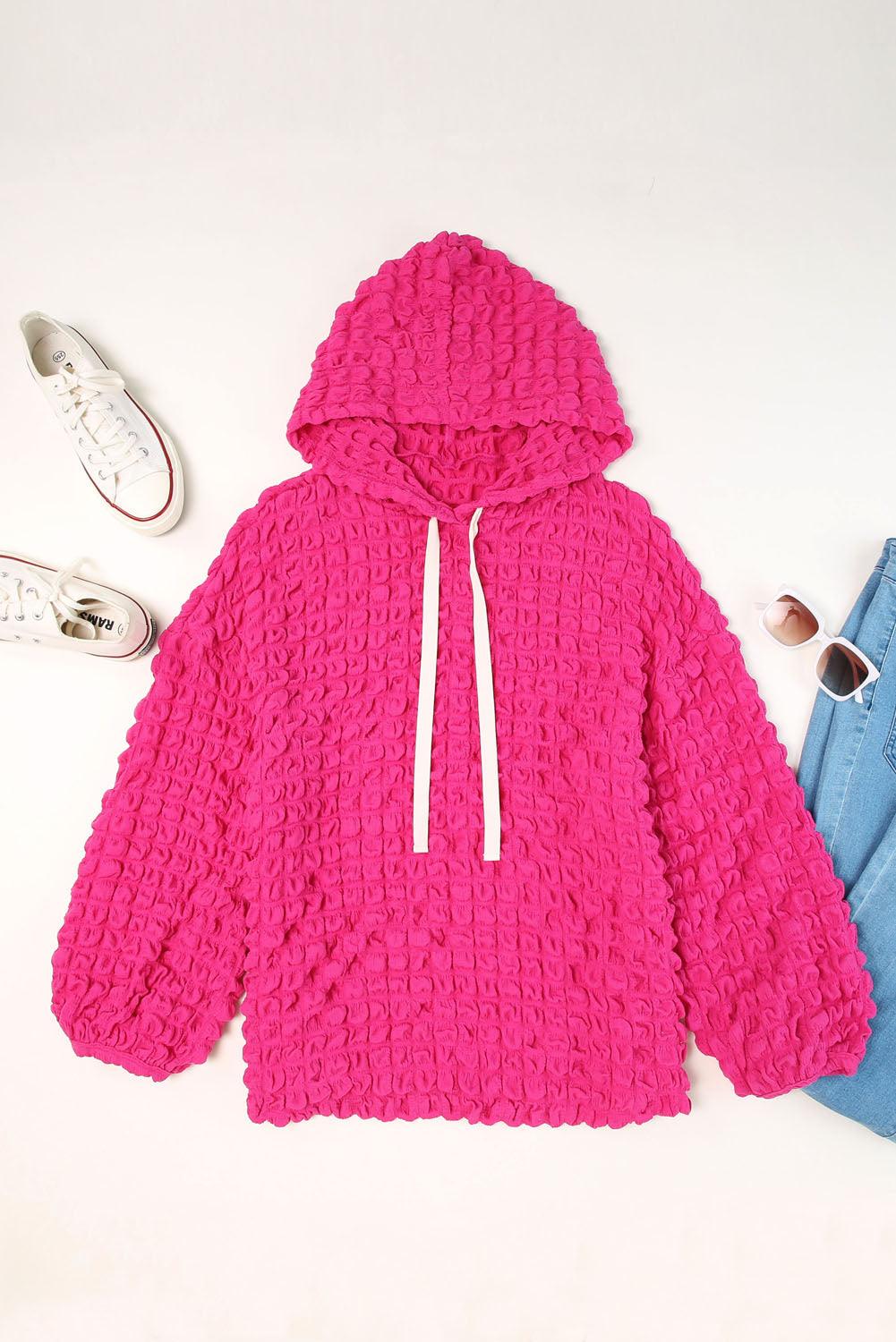 Rose Bubble Textured Waffle Hoodie - L & M Kee, LLC