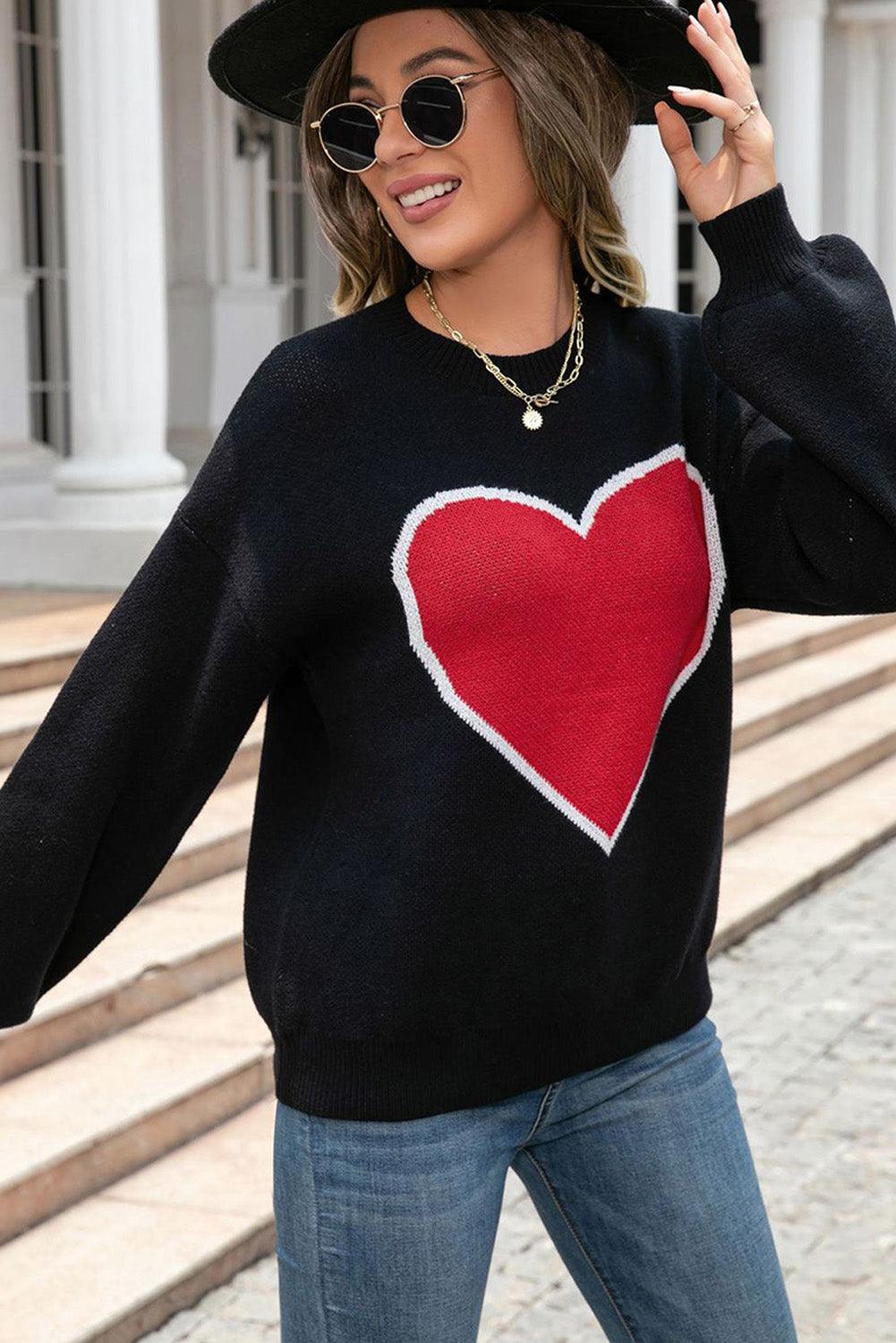 Black Heart Graphic Valentine Sweater - L & M Kee, LLC