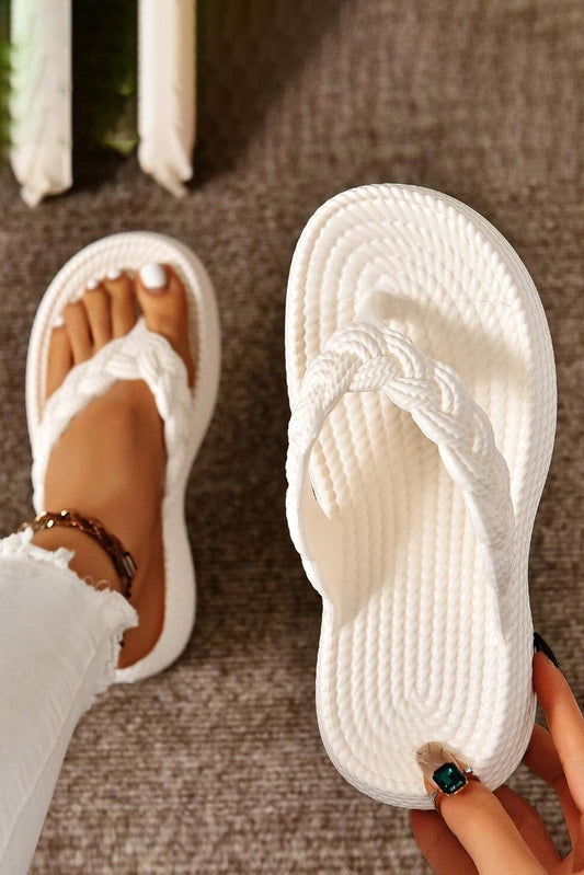 White Braided Pattern Thick Sole Flip Flop - L & M Kee, LLC