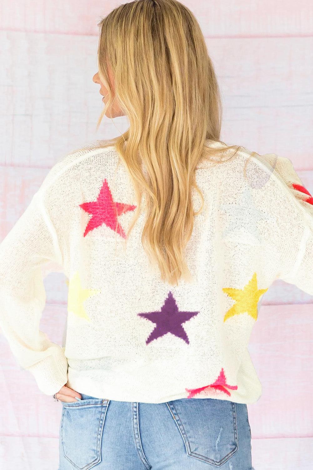 Colorful Star Pattern Loose Sweater - L & M Kee, LLC