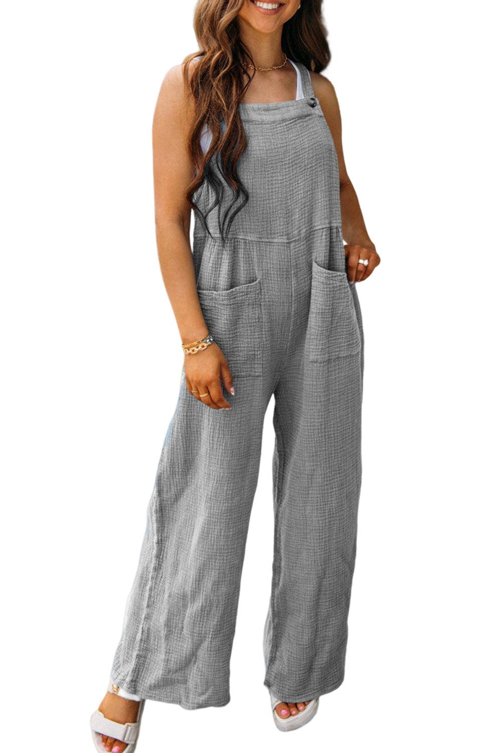 Textured Wide Leg Overall with Pockets - L & M Kee, LLC