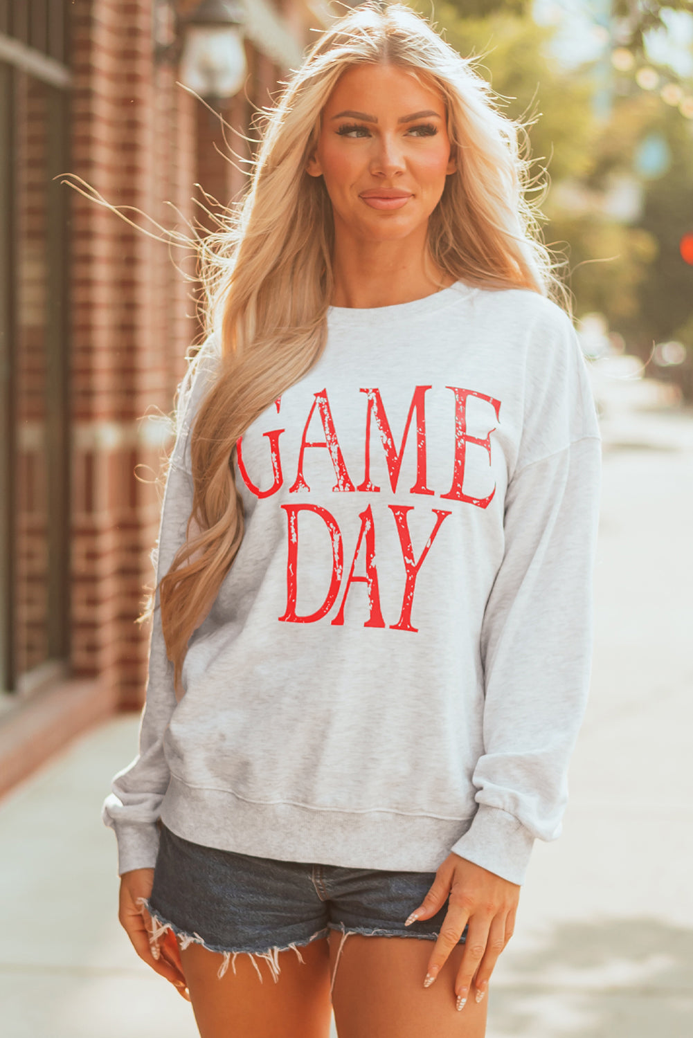 Red Vintage Washed GAME DAY Graphic Baggy Sweatshirt