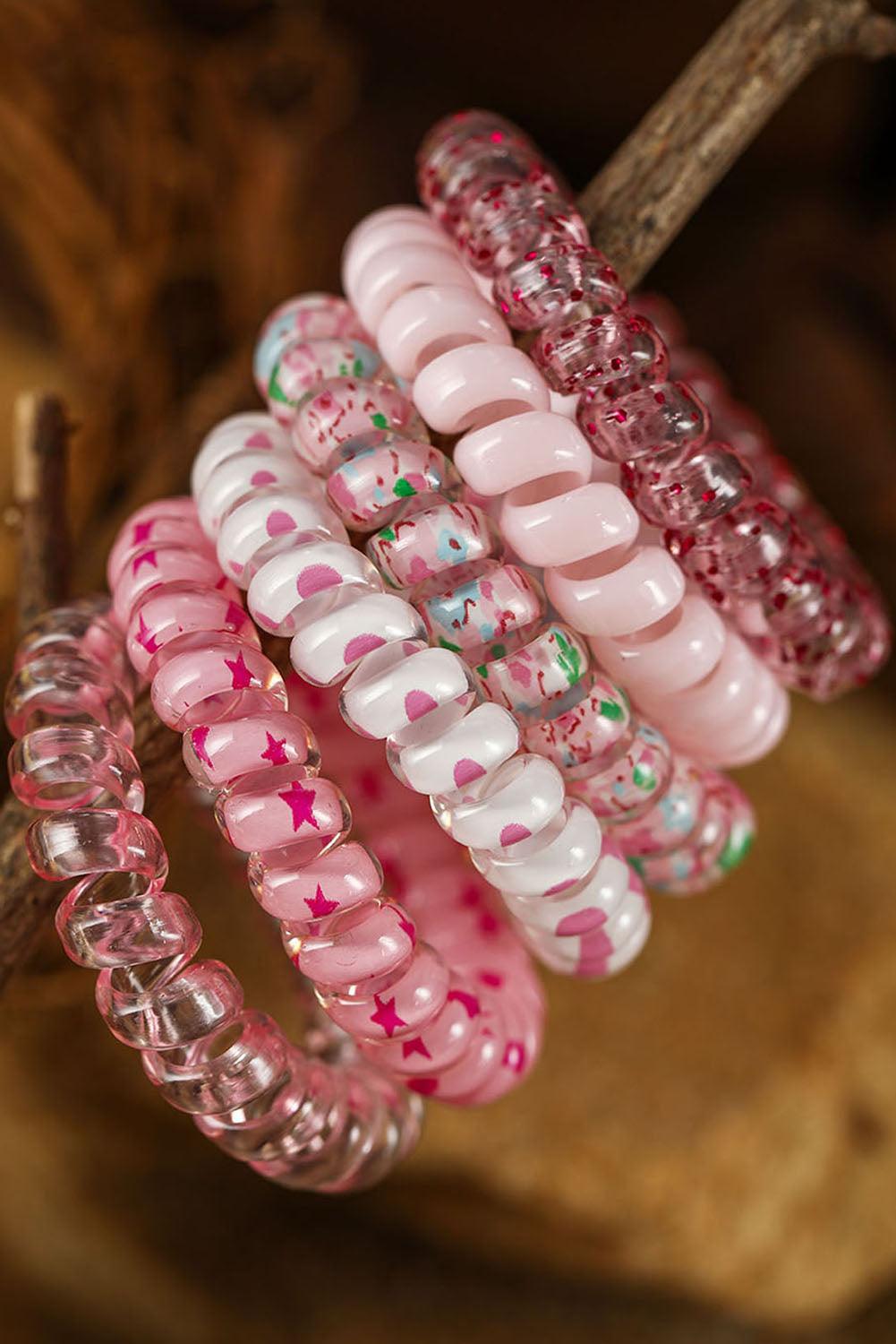 Pink Cute Gradient Starry Dotty Coil Wire Hair Tie Set - L & M Kee, LLC