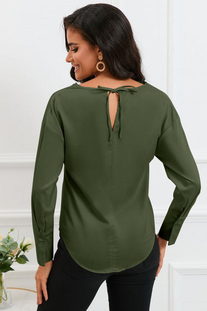 Cowl Neck Long Sleeve Elegant Blouse - L & M Kee, LLC