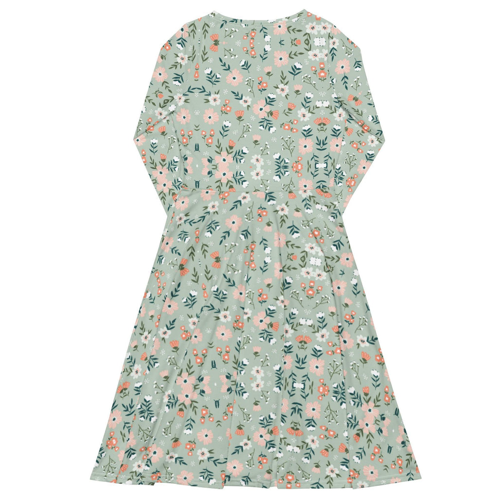 Green Floral Long Sleeve Midi Dress - L & M Kee, LLC