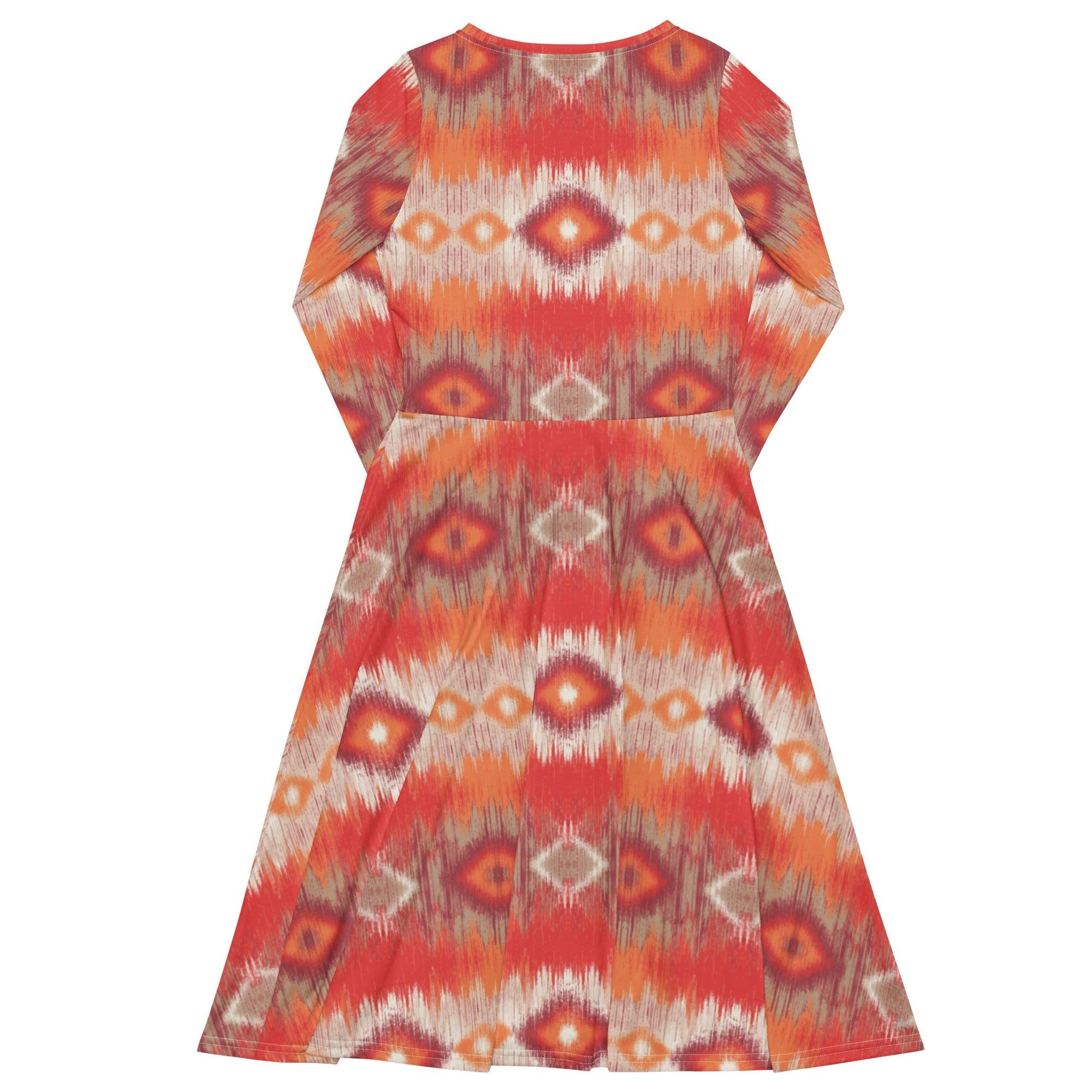 Autumn Aztec Diamonds Long Sleeve Midi Dress - L & M Kee, LLC