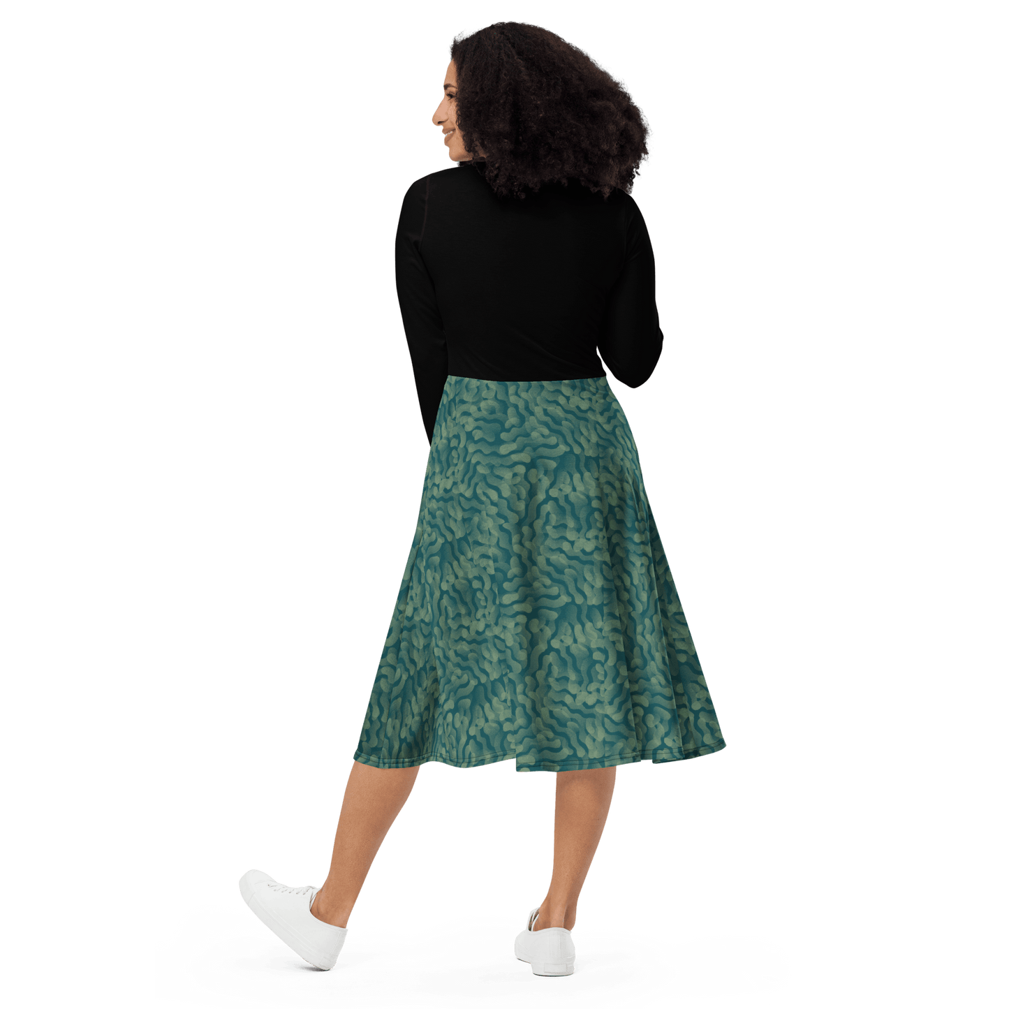 Black Green Swirl Long Sleeve Midi Dress - L & M Kee, LLC