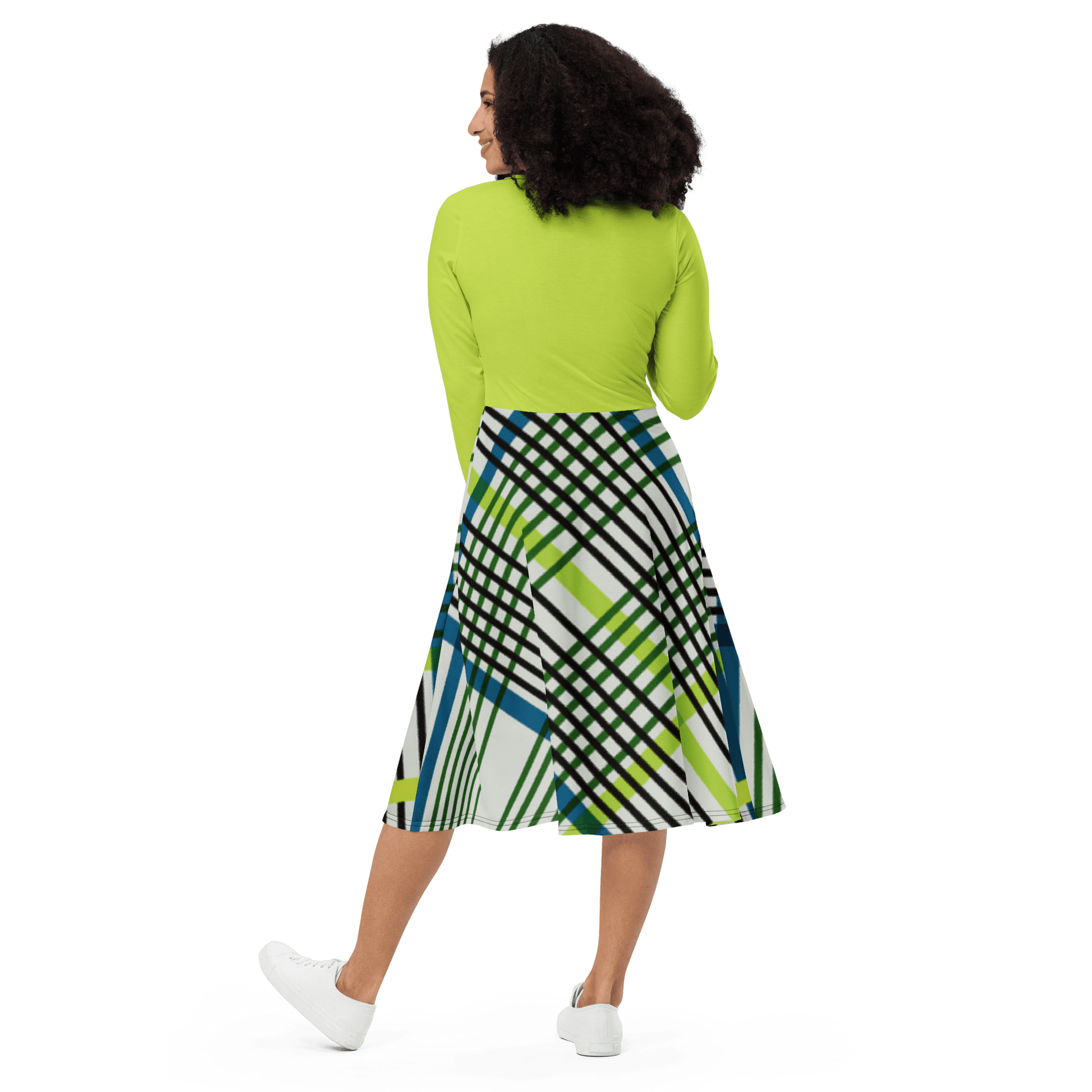 Mindaro Green Plaid Long Sleeve Midi Dress - L & M Kee, LLC