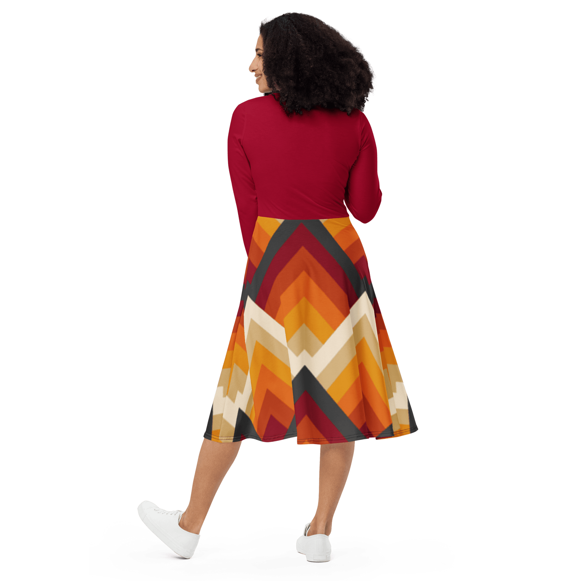 Carmine Tribal Long Sleeve Midi Dress - L & M Kee, LLC