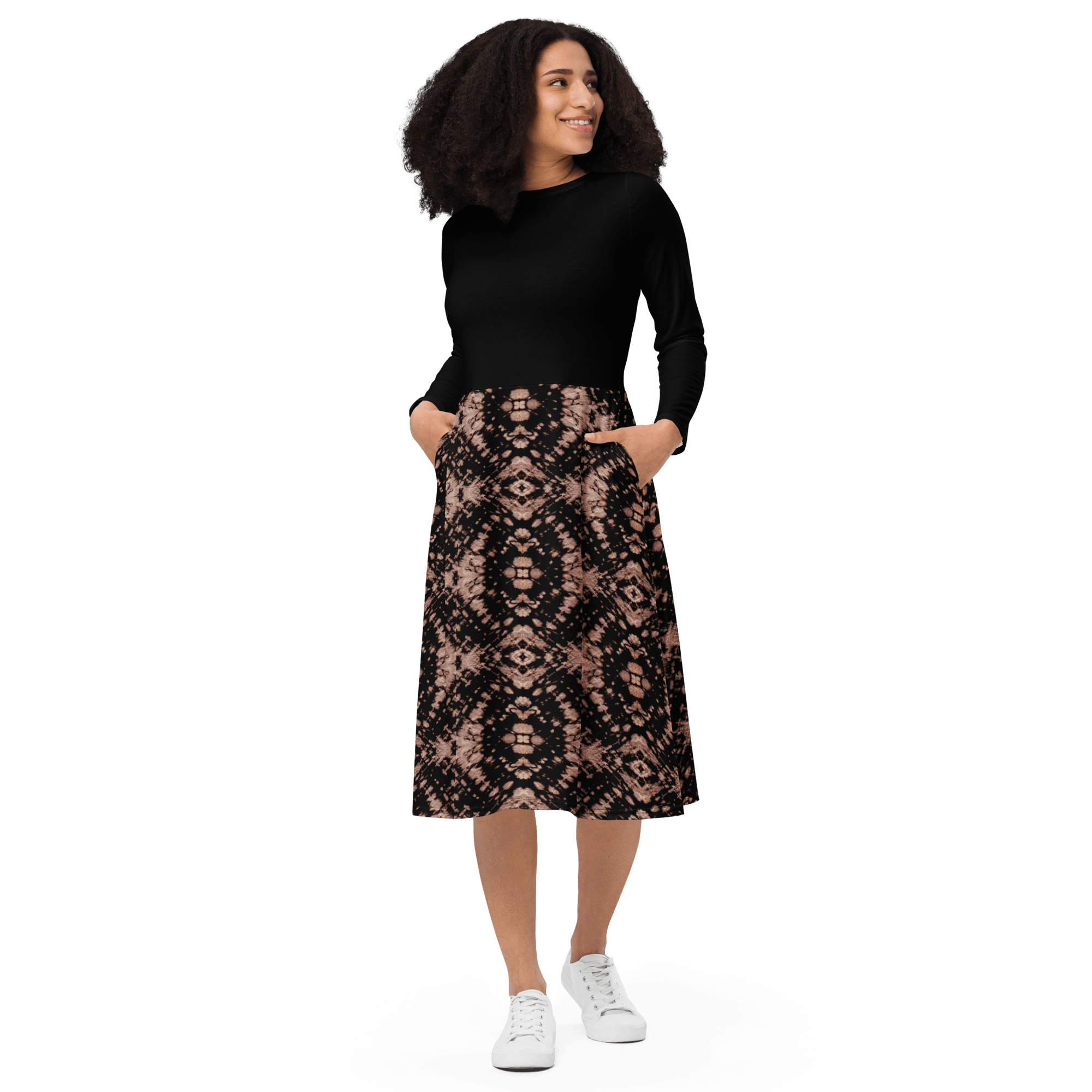Autumn Diamond Print Midi Dress - L & M Kee, LLC