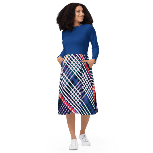 Blue Plaid Long Sleeve Midi Dress - L & M Kee, LLC
