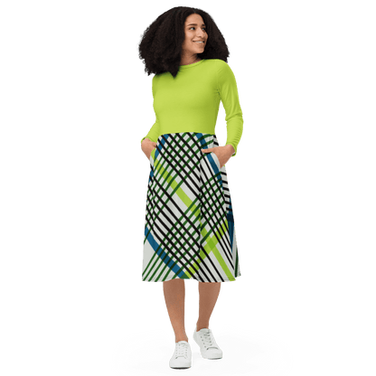 Mindaro Green Plaid Long Sleeve Midi Dress - L & M Kee, LLC