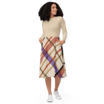 Champagne Plaid Midi Dress - L & M Kee, LLC