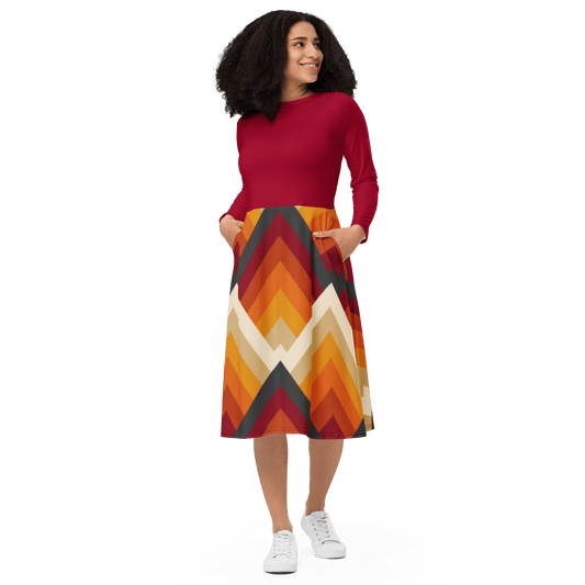 Carmine Tribal Long Sleeve Midi Dress - L & M Kee, LLC