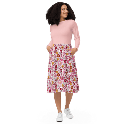 Pink Floral Skirt Midi Dress - L & M Kee, LLC