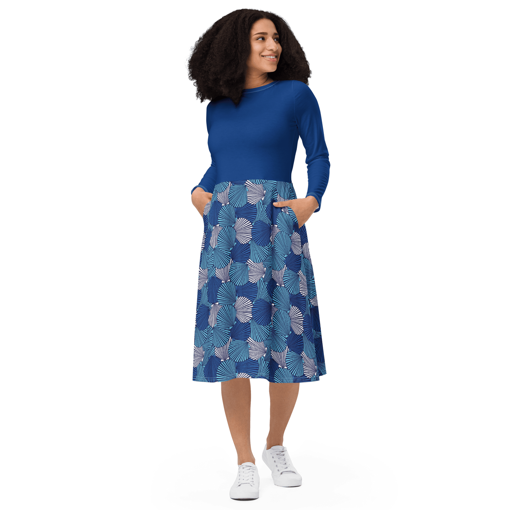 Blue Sea Shell Midi Dress - L & M Kee, LLC