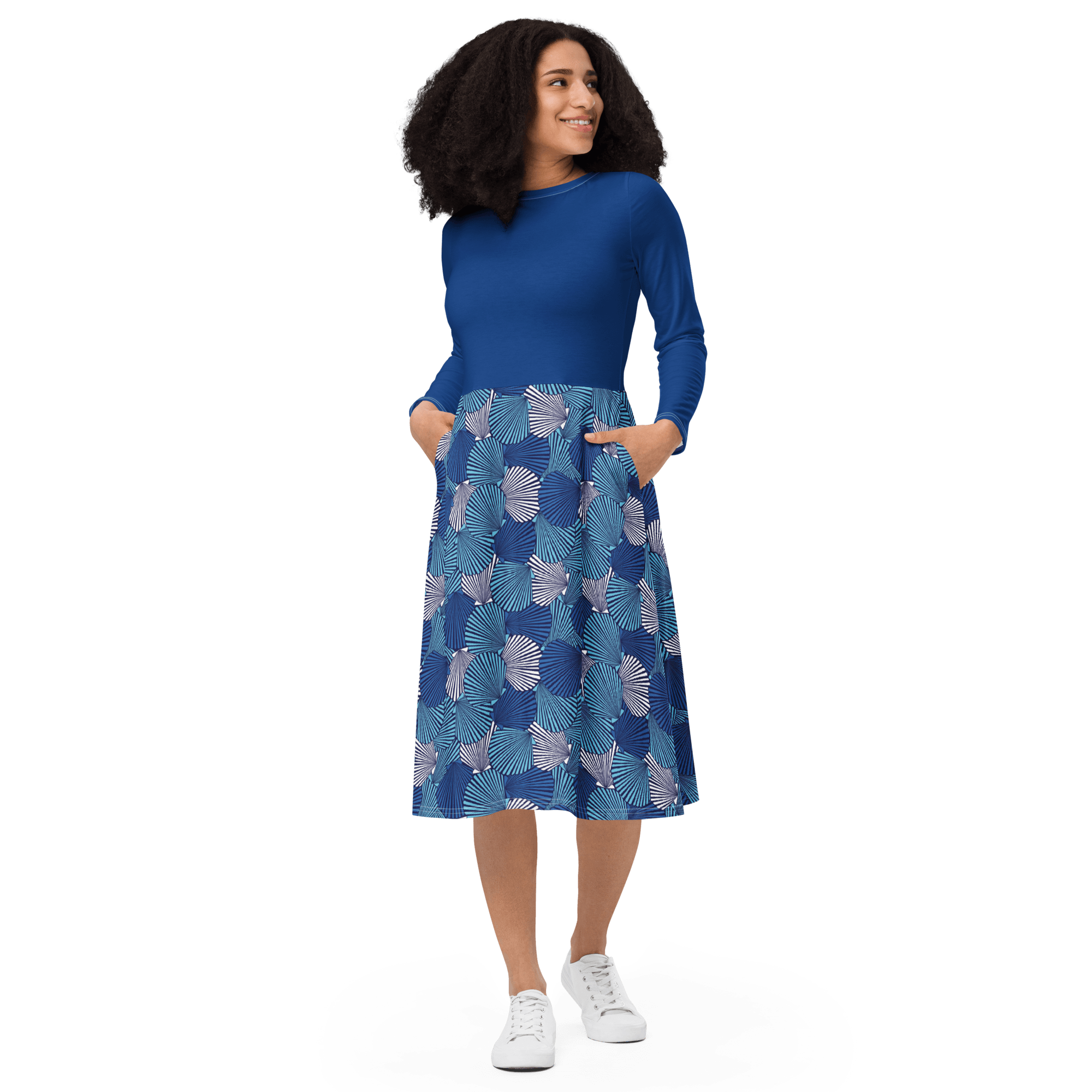 Blue Sea Shell Midi Dress - L & M Kee, LLC