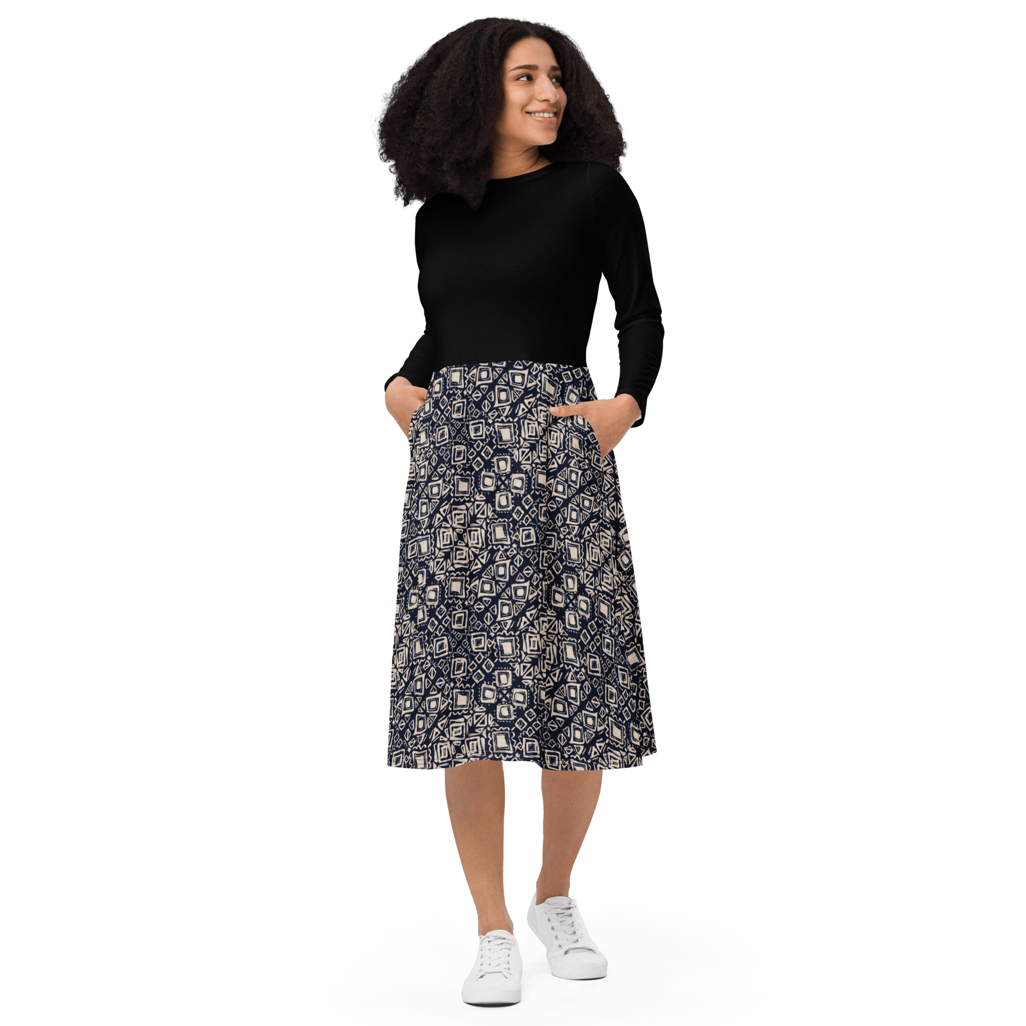 Graham Print Long Sleeve Midi Dress - L & M Kee, LLC