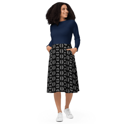 Navy Circle Long Sleeve Midi Dress - L & M Kee, LLC