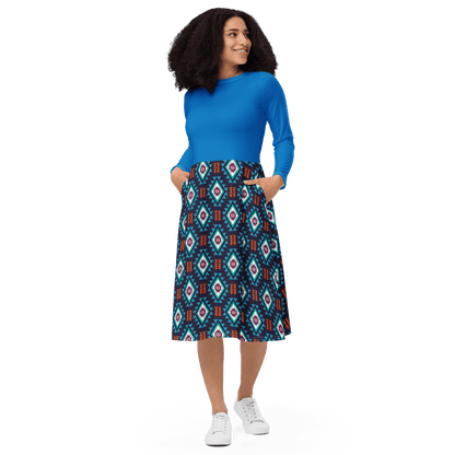 Blue Diamond Long Sleeve Midi Dress - L & M Kee, LLC