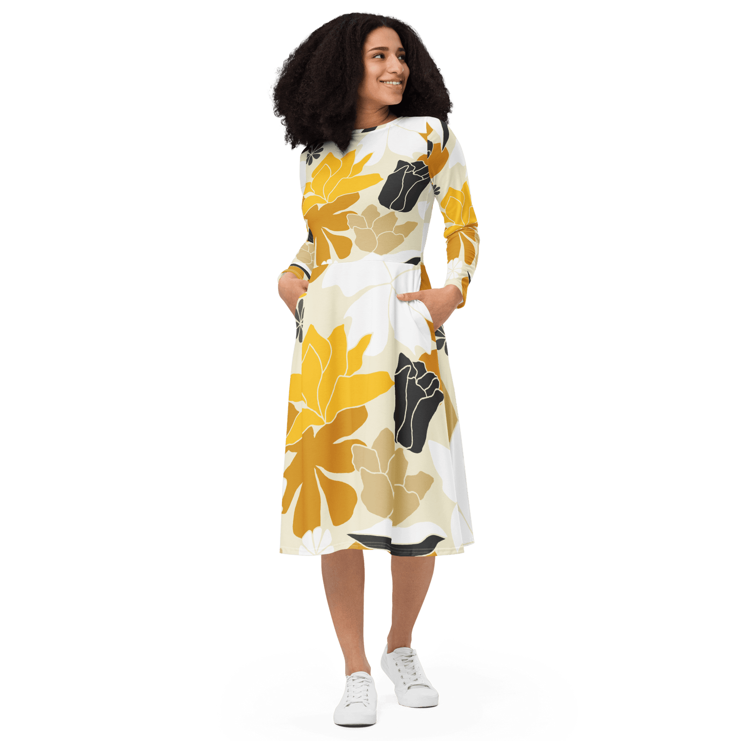 Fall Floral Long Sleeve Midi Dress - L & M Kee, LLC