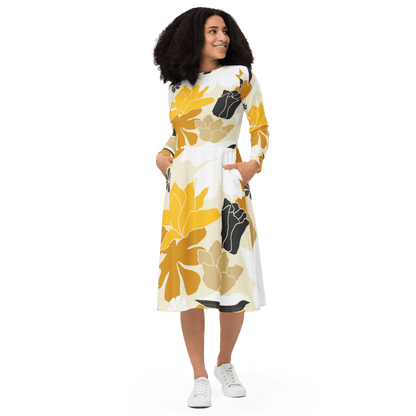 Fall Floral Long Sleeve Midi Dress - L & M Kee, LLC