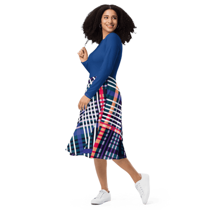 Blue Plaid Long Sleeve Midi Dress - L & M Kee, LLC