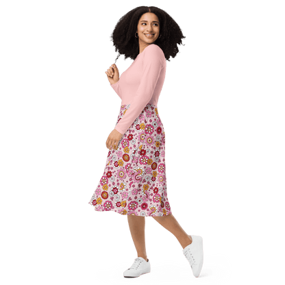 Pink Floral Skirt Midi Dress - L & M Kee, LLC