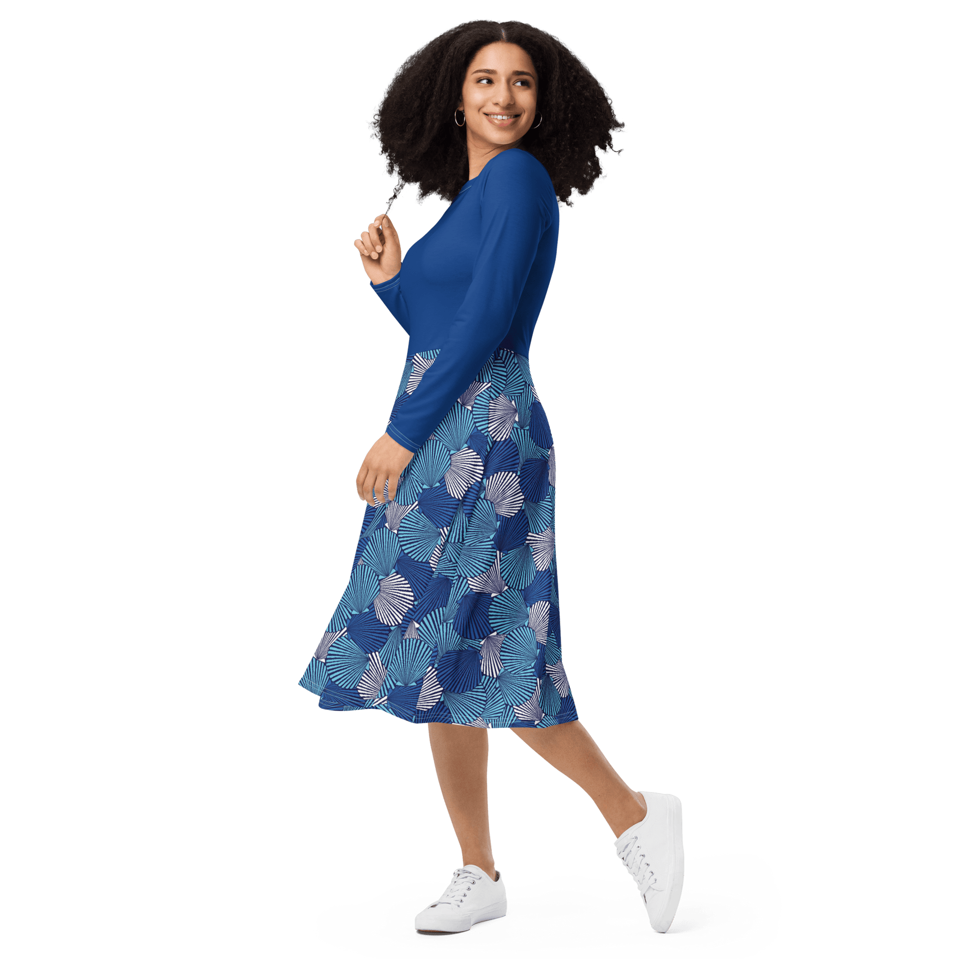 Blue Sea Shell Midi Dress - L & M Kee, LLC