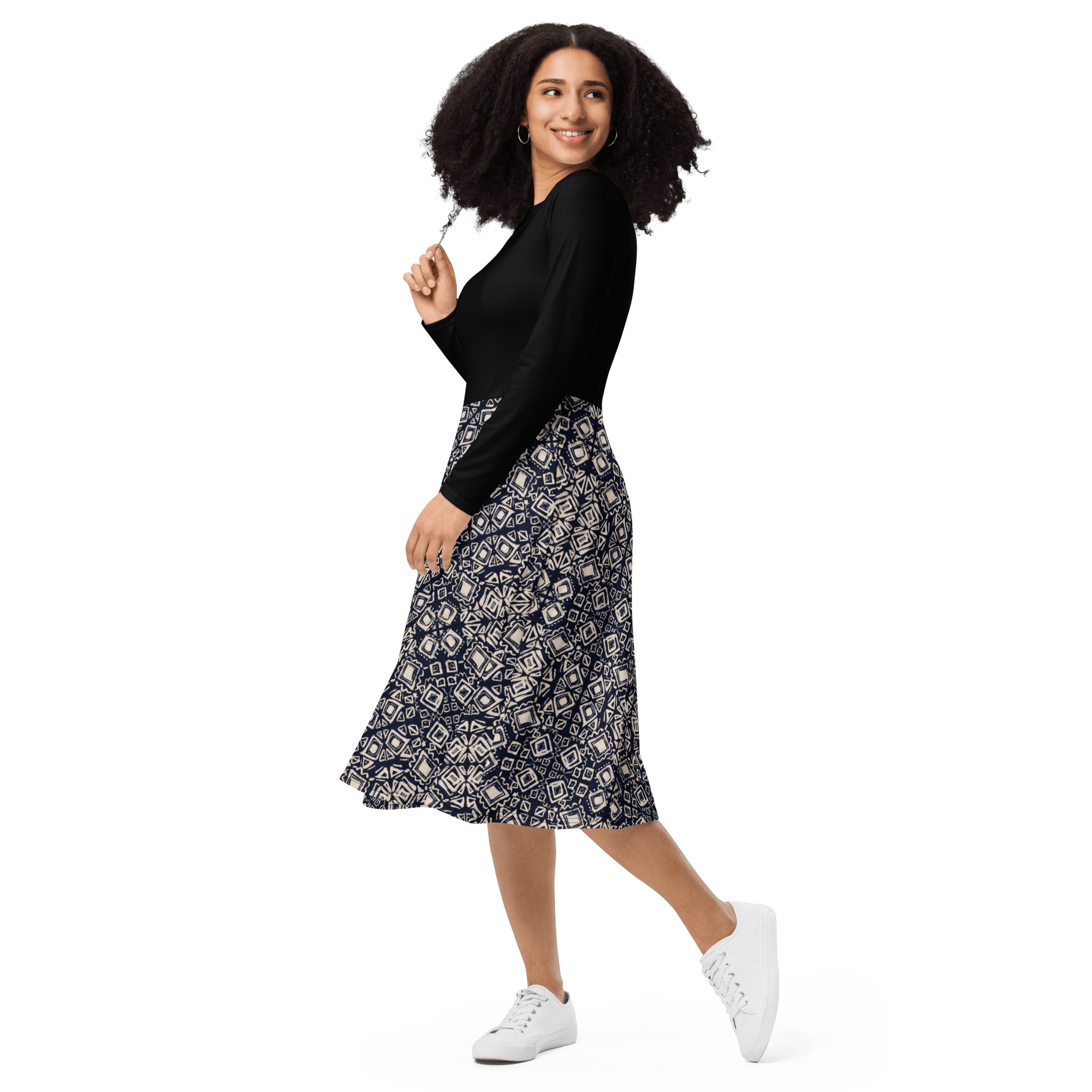 Graham Print Long Sleeve Midi Dress - L & M Kee, LLC