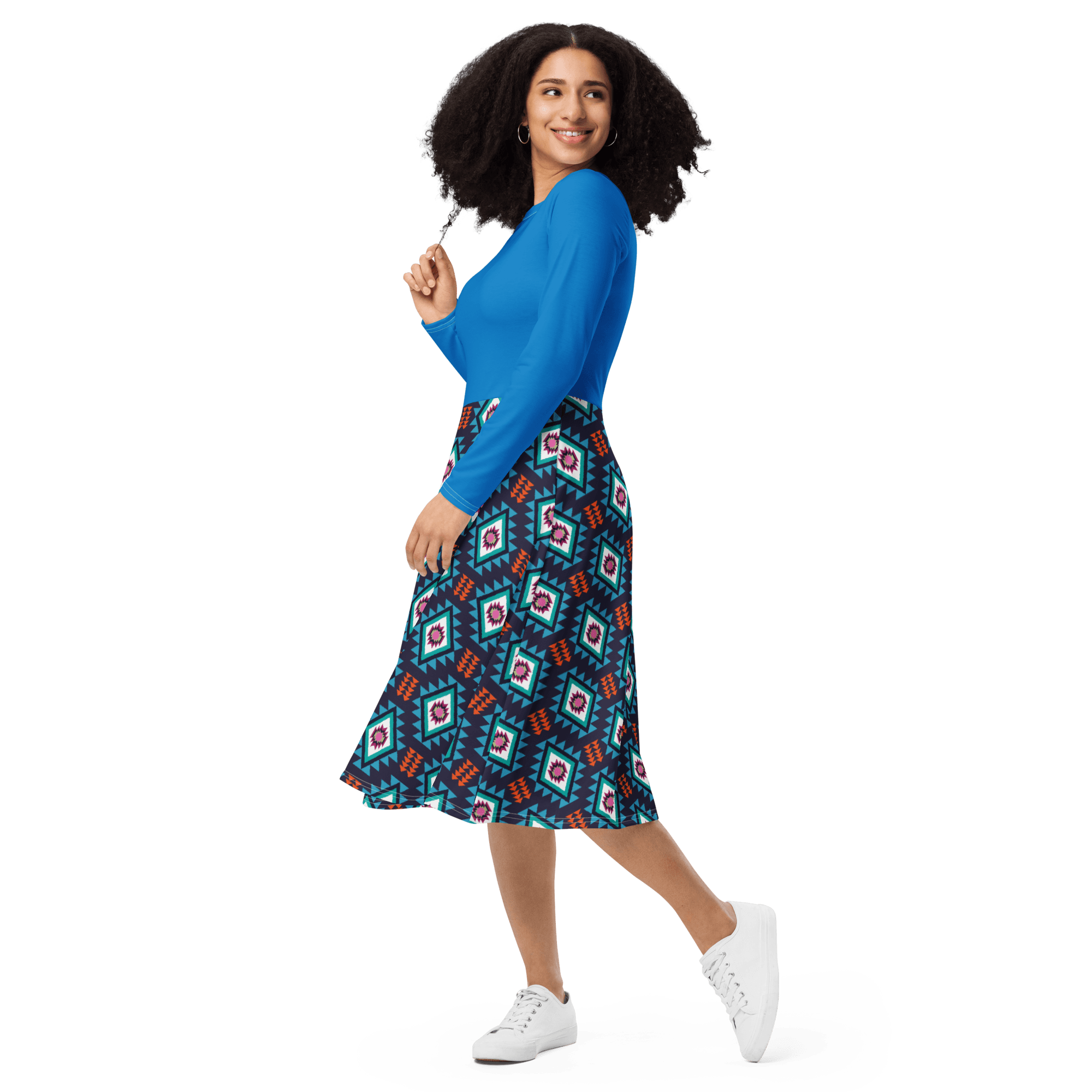 Blue Diamond Long Sleeve Midi Dress - L & M Kee, LLC