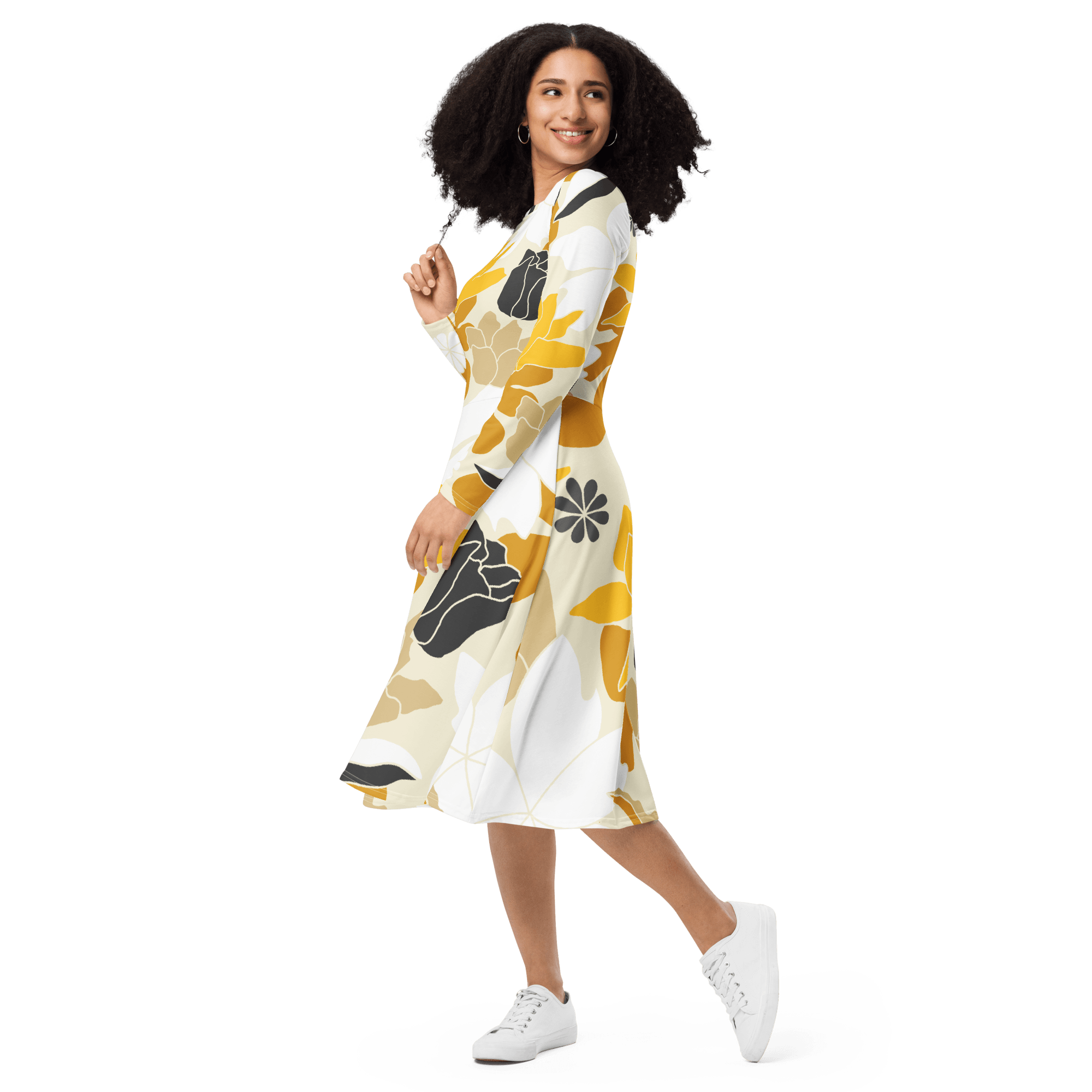 Fall Floral Long Sleeve Midi Dress - L & M Kee, LLC