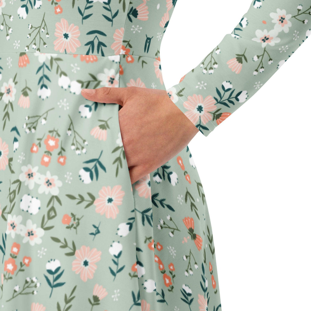 Green Floral Long Sleeve Midi Dress - L & M Kee, LLC