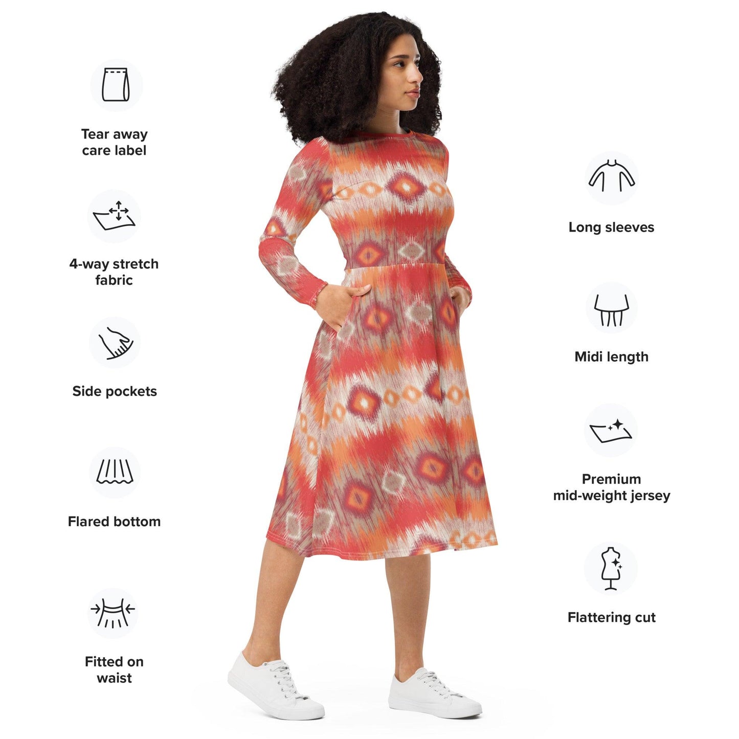 Autumn Aztec Diamonds Long Sleeve Midi Dress - L & M Kee, LLC