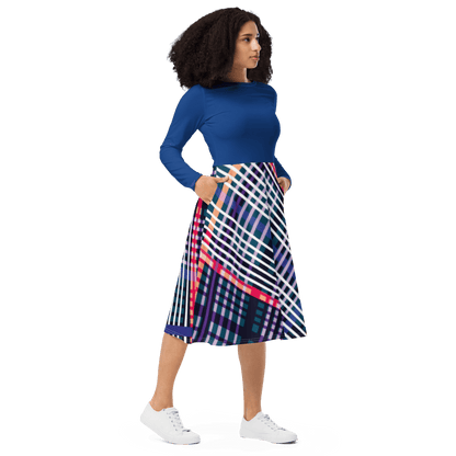 Blue Plaid Long Sleeve Midi Dress - L & M Kee, LLC