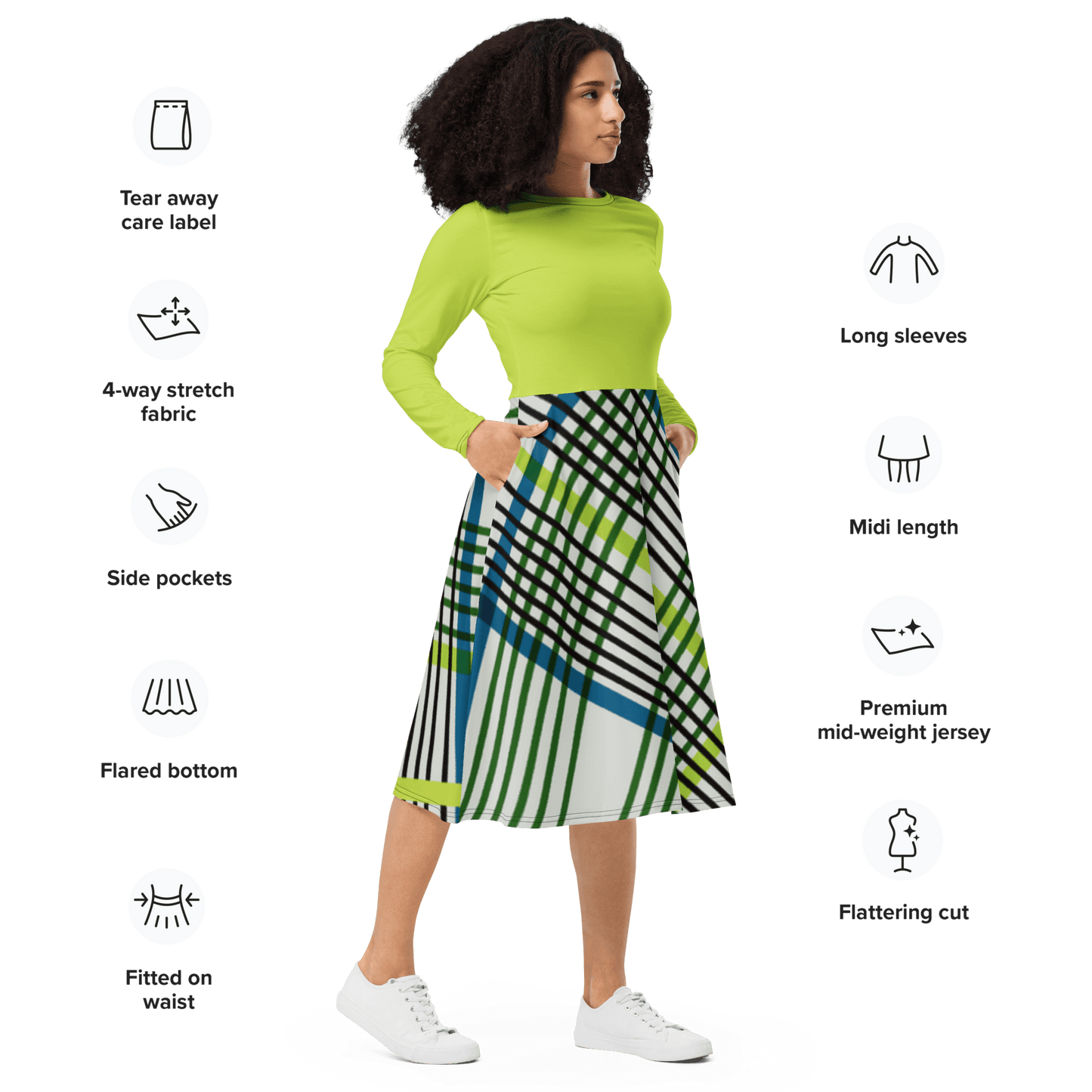 Mindaro Green Plaid Long Sleeve Midi Dress - L & M Kee, LLC
