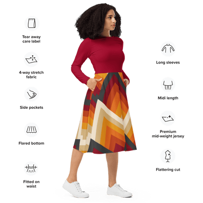 Carmine Tribal Long Sleeve Midi Dress - L & M Kee, LLC