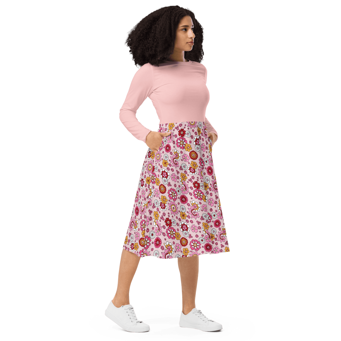 Pink Floral Skirt Midi Dress - L & M Kee, LLC