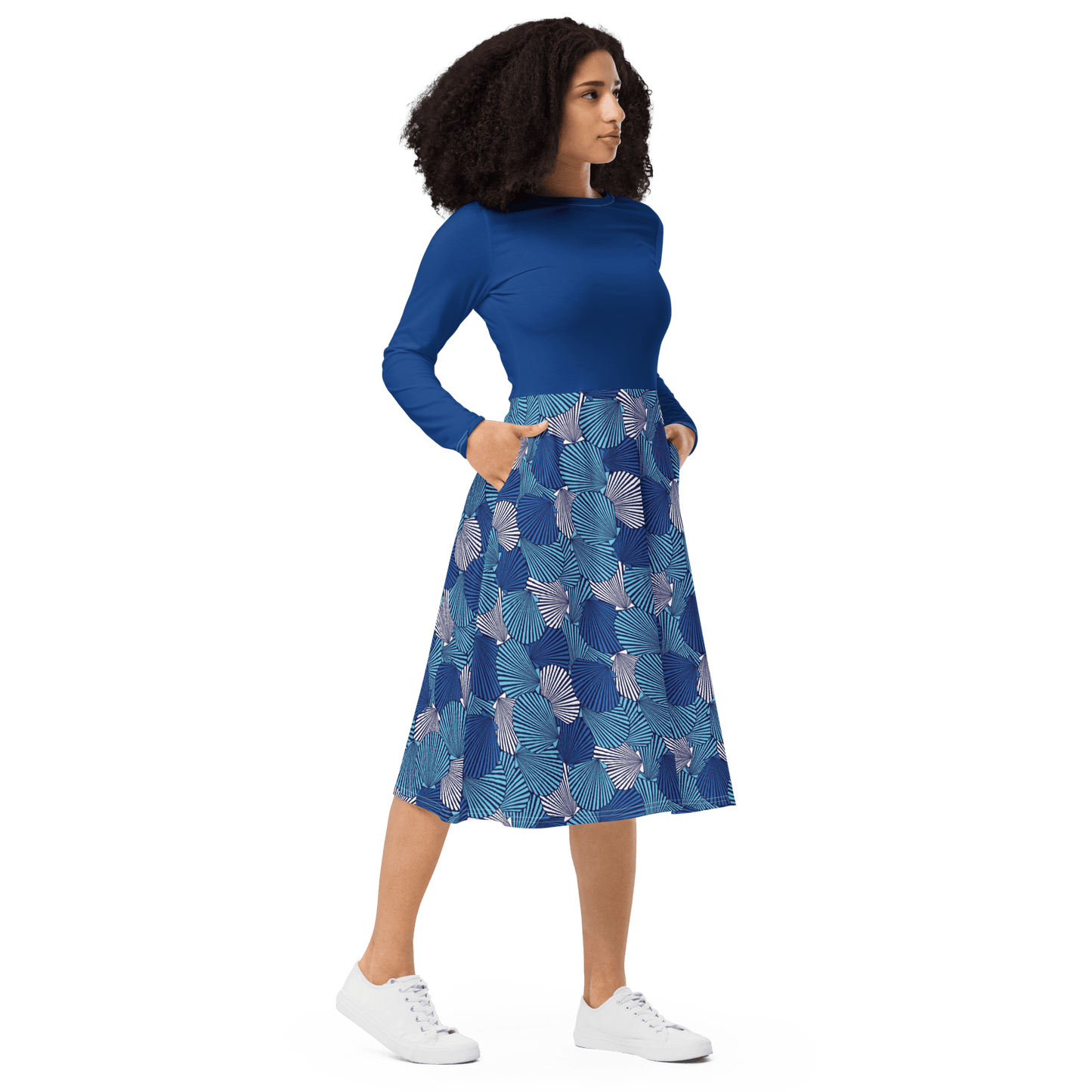 Blue Sea Shell Midi Dress - L & M Kee, LLC