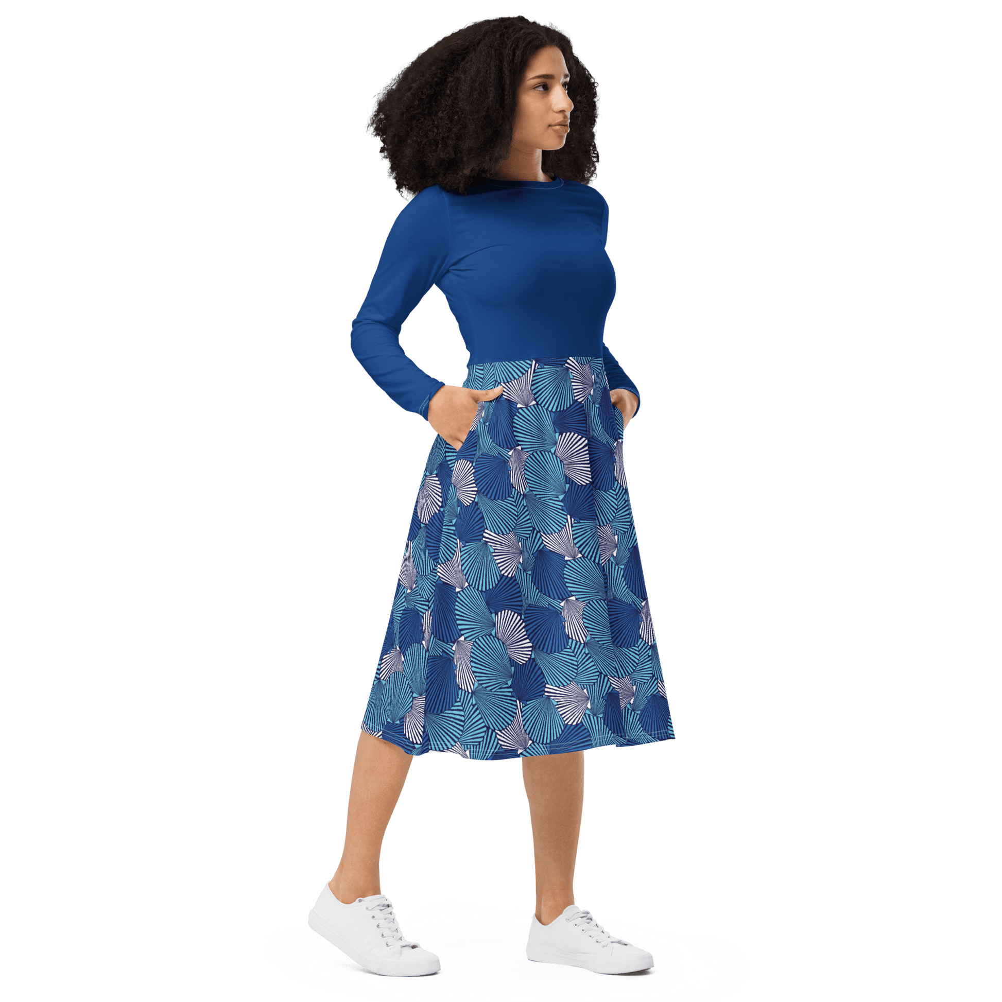 Blue Sea Shell Midi Dress - L & M Kee, LLC