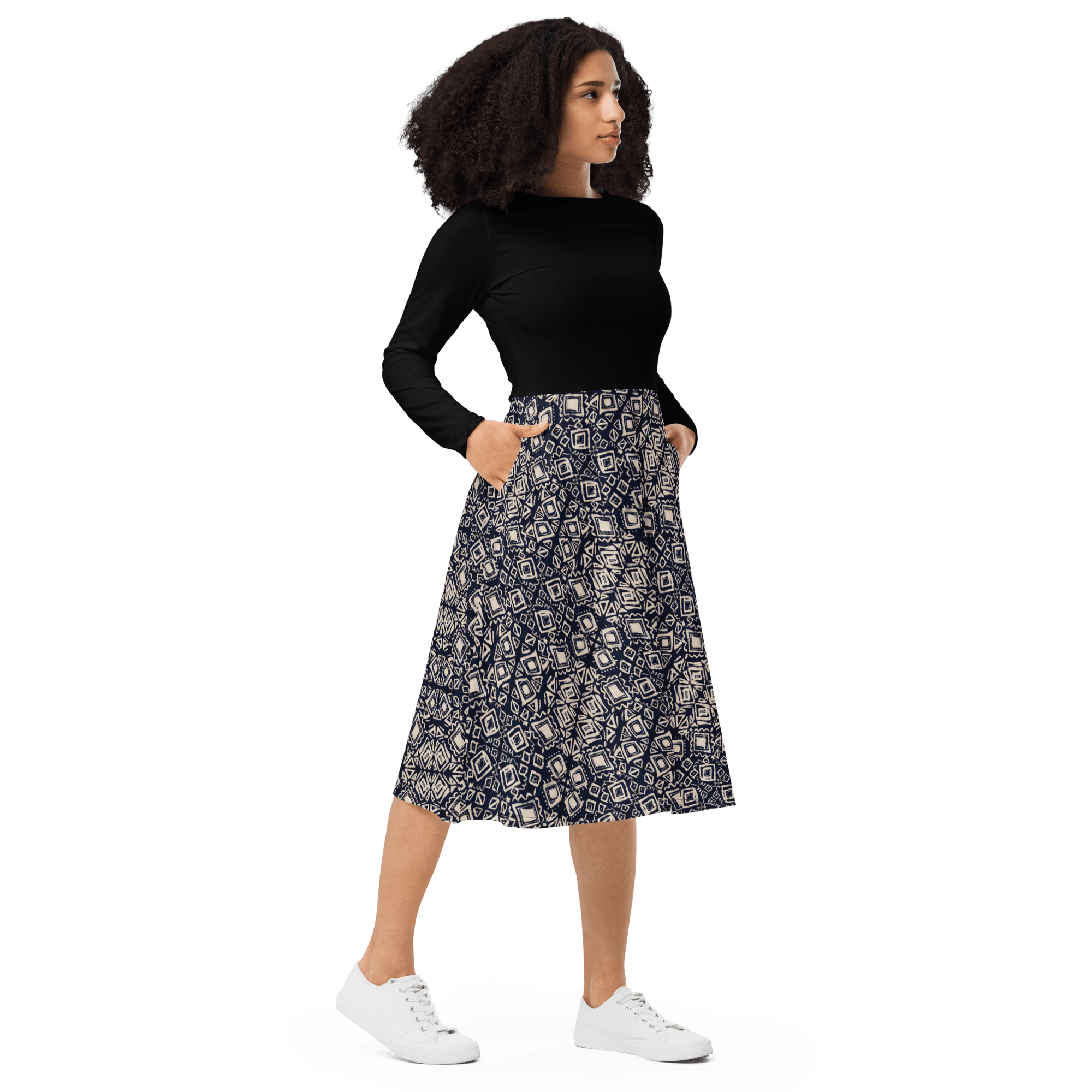 Graham Print Long Sleeve Midi Dress - L & M Kee, LLC